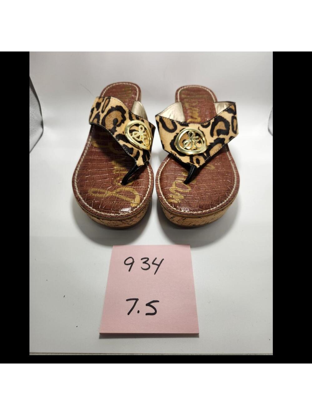 Sam Edelman Women's Leopard Print Thong Wedge Sandals Leather Slip-On 7.5 M